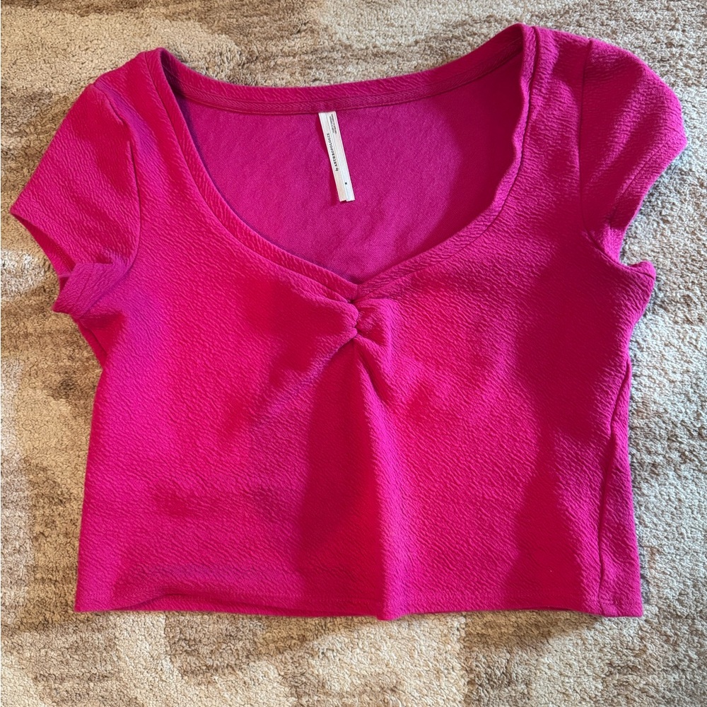 Anthropologie Fuchsia Twist-Front Crop Top